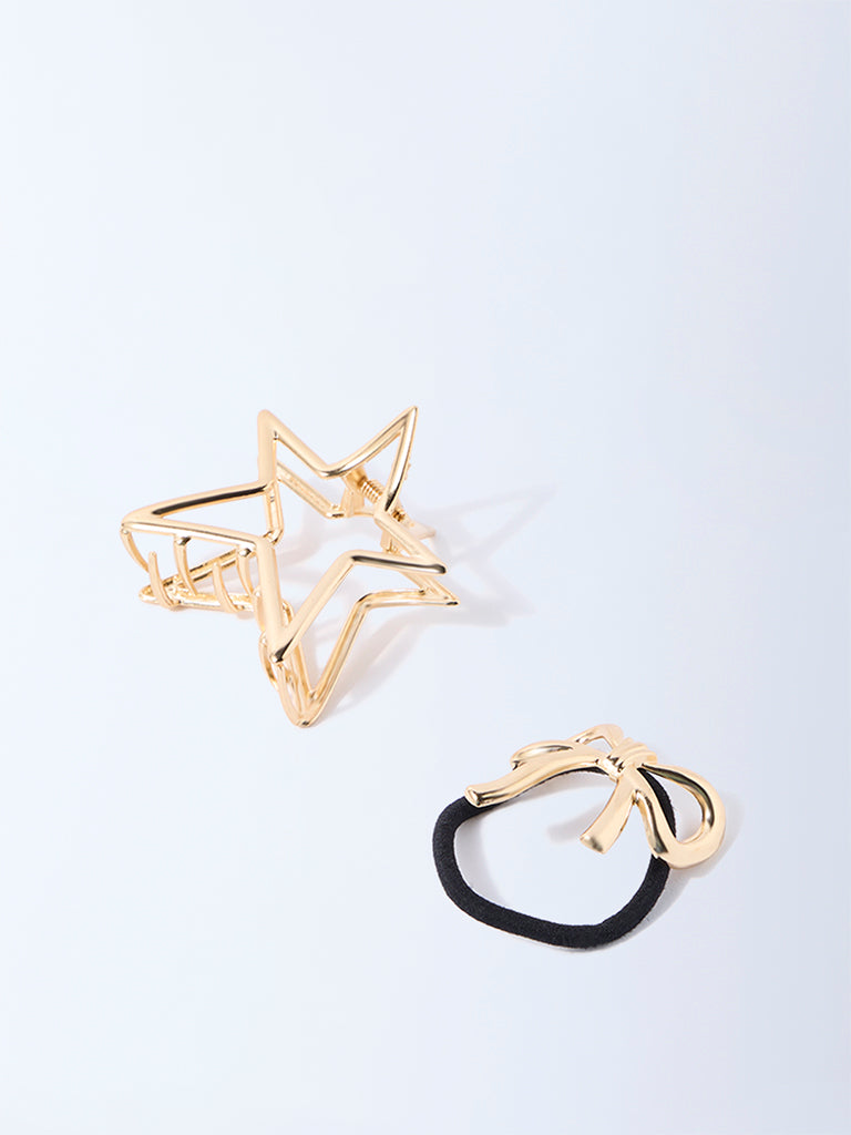 Studiowest Gold Bow Hair Tie and Star Clips - Pack of 2