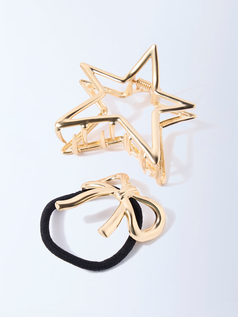 Studiowest Gold Bow Hair Tie and Star Clips - Pack of 2