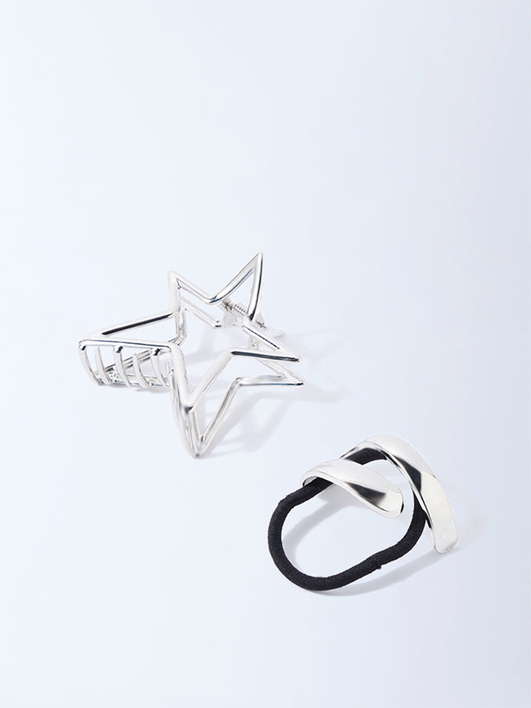 Studiowest Silver Hair Tie and Star Clips - Pack of 2