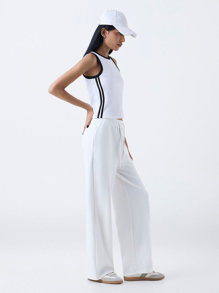 Studiofit White Striped Cotton-Blend Top