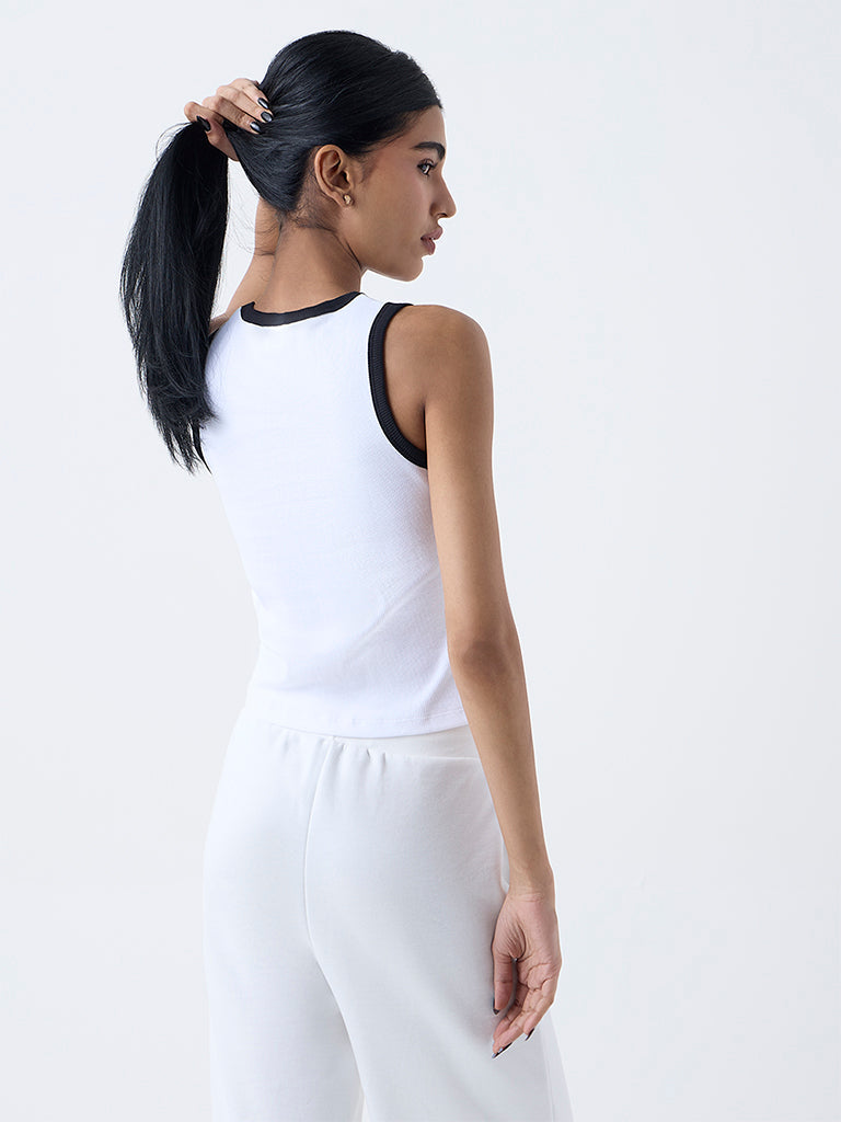 Studiofit White Striped Cotton-Blend Top