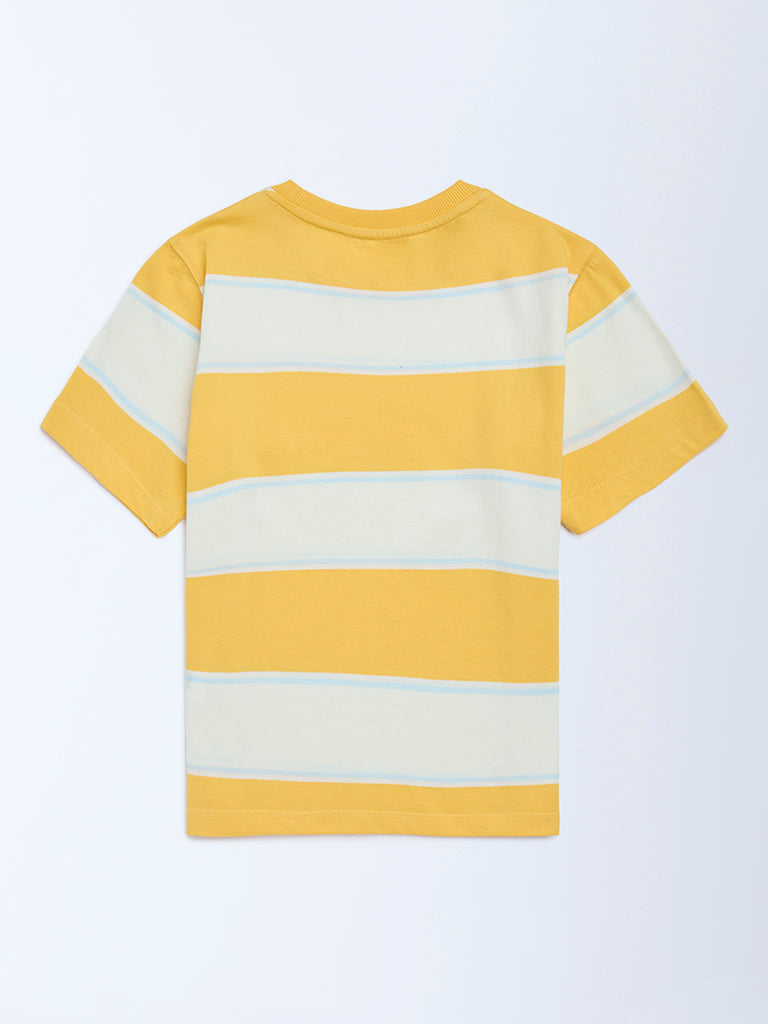 HOP Kids Boys Yellow Striped Cotton T-Shirt
