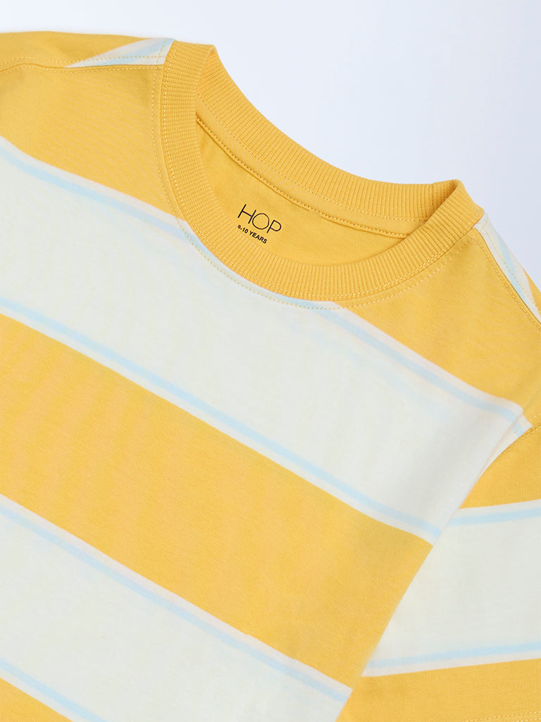 HOP Kids Boys Yellow Striped Cotton T-Shirt