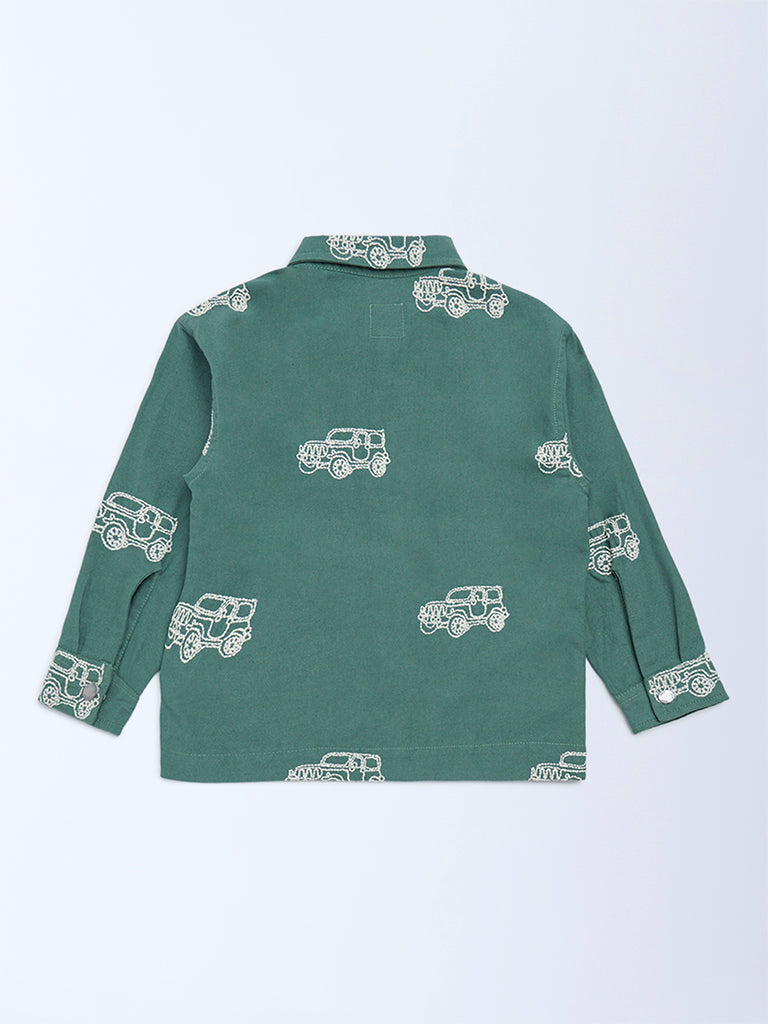 HOP Kids Boys Olive Printed Cotton Shirt