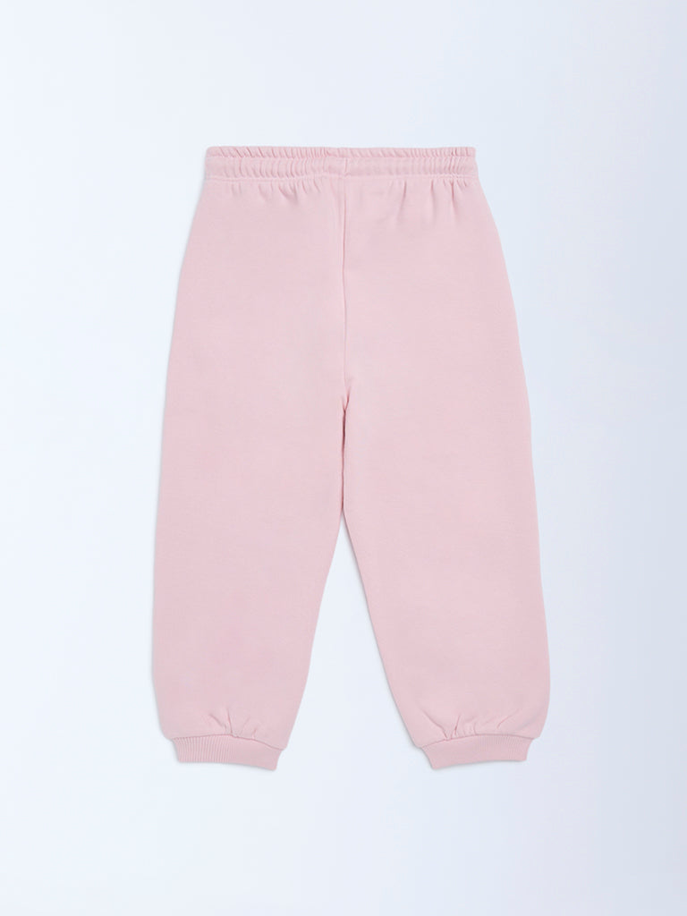 HOP Kids Girls Pink Solid High-Rise Cotton-Blend Joggers