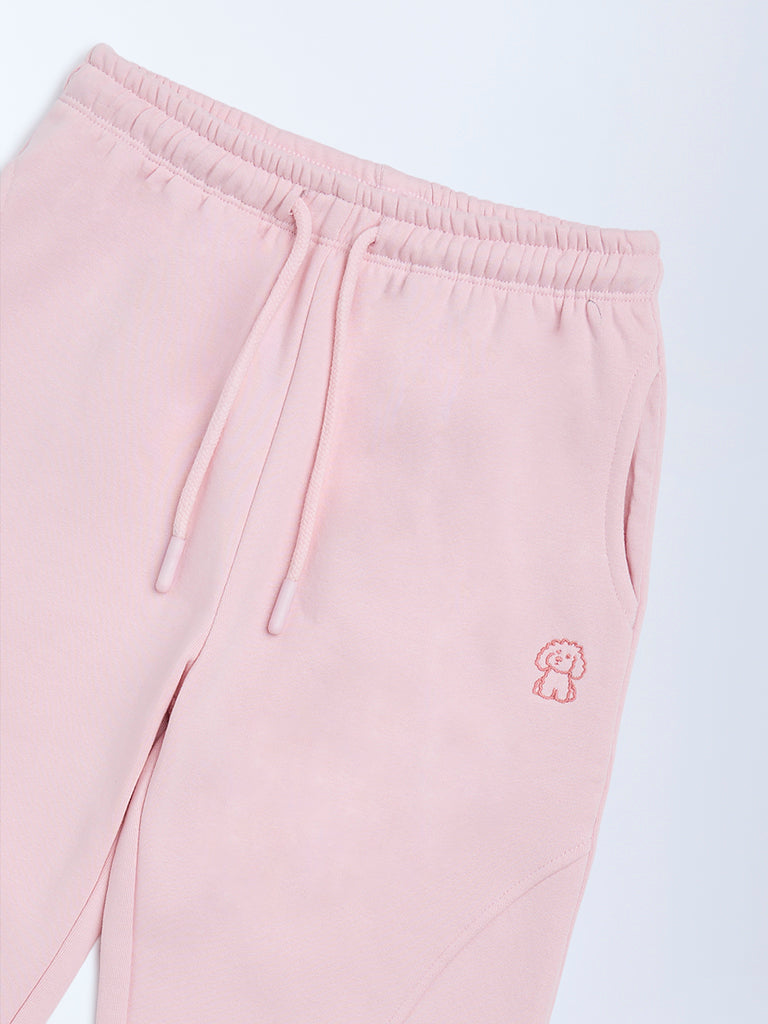 HOP Kids Girls Pink Solid High-Rise Cotton-Blend Joggers