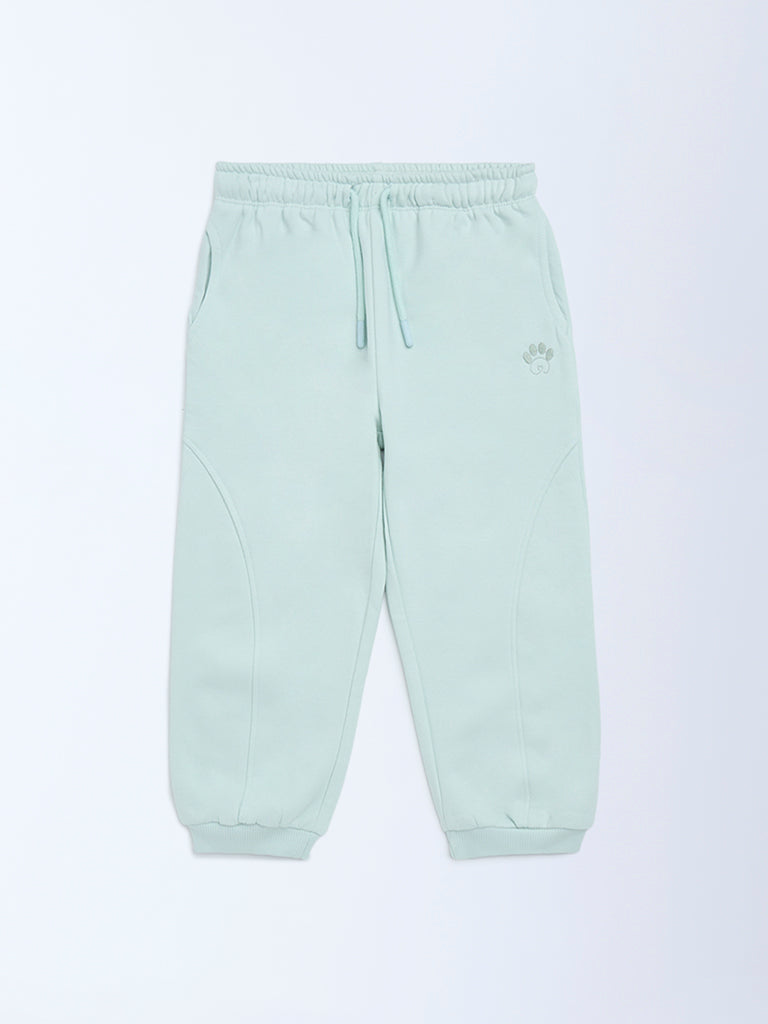 HOP Kids Girls Mint Solid High-Rise Cotton-Blend Joggers
