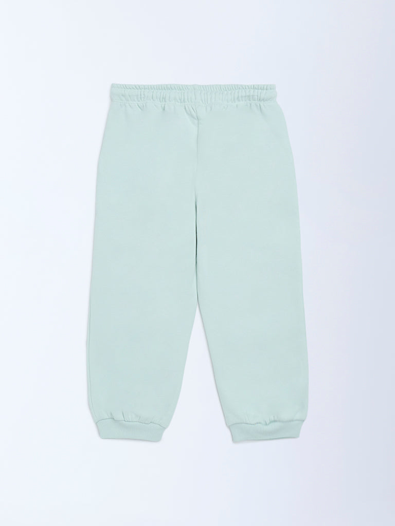 HOP Kids Girls Mint Solid High-Rise Cotton-Blend Joggers