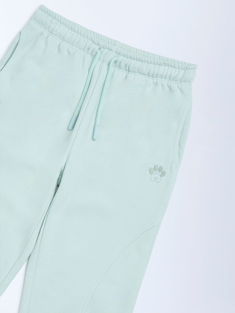 HOP Kids Girls Mint Solid High-Rise Cotton-Blend Joggers