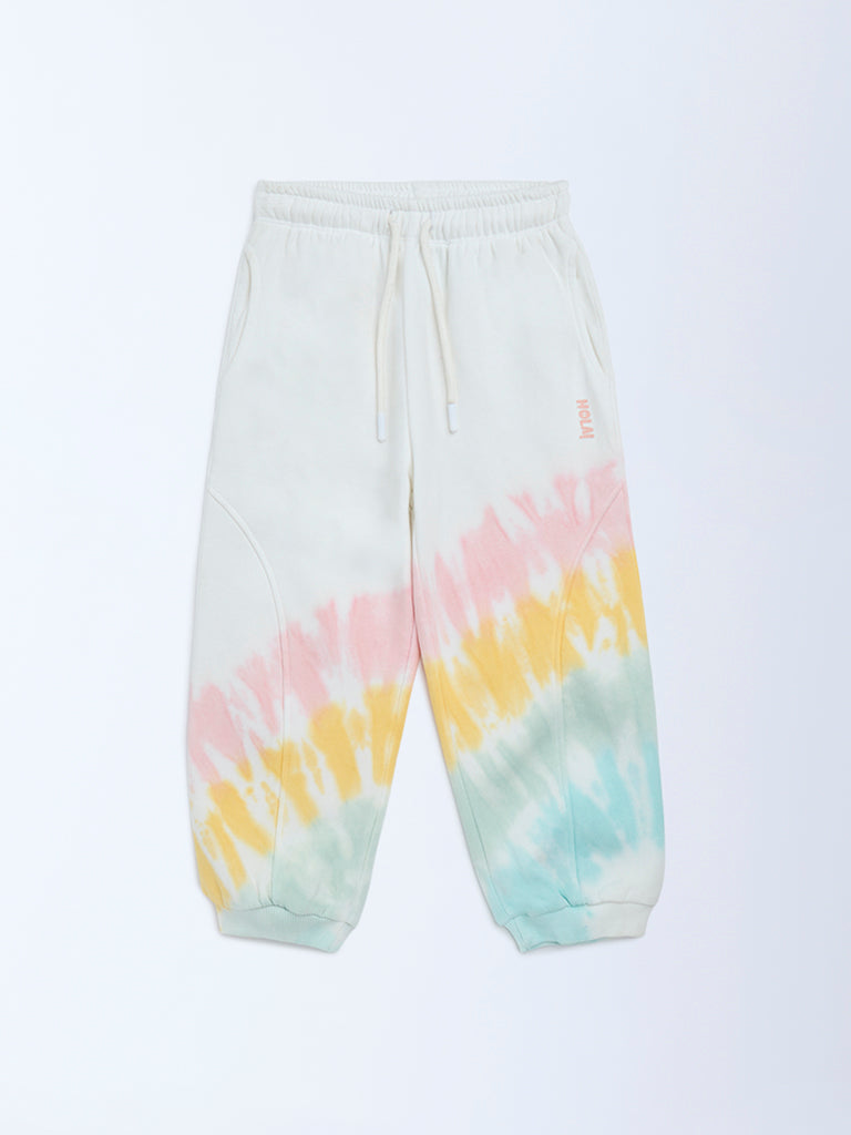 HOP Kids Girls Off-White Tie-Dye High-Rise Cotton-Blend Joggers