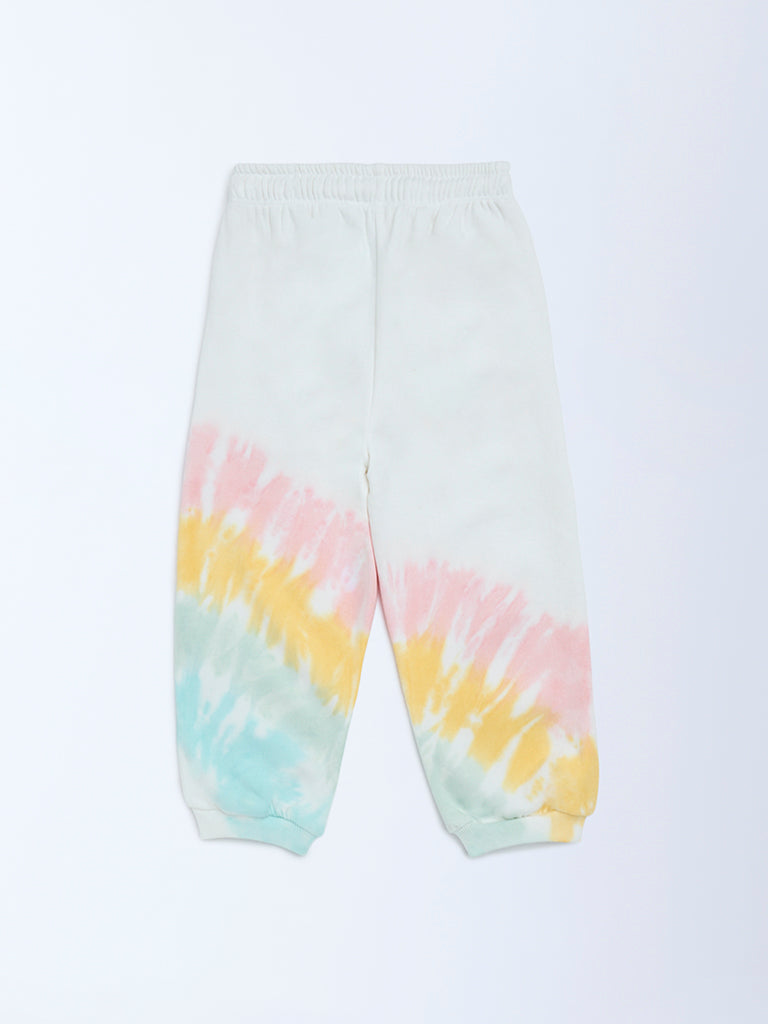 HOP Kids Girls Off-White Tie-Dye High-Rise Cotton-Blend Joggers