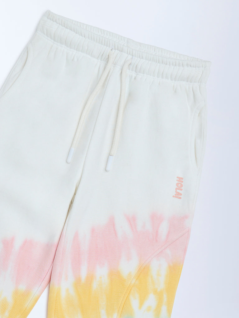 HOP Kids Girls Off-White Tie-Dye High-Rise Cotton-Blend Joggers