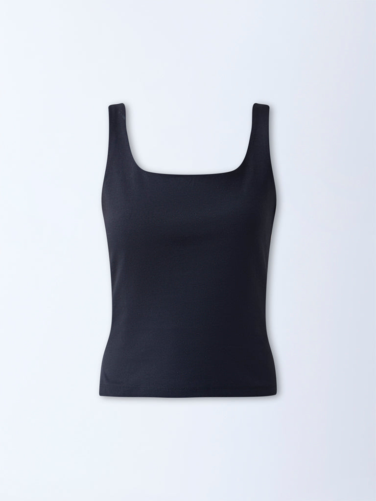 Studiofit Black Striped Cotton-Blend Top