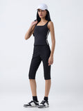 Studiofit Black Striped Cotton-Blend Top