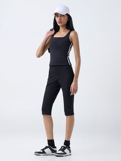 Studiofit Black Striped Cotton-Blend Top