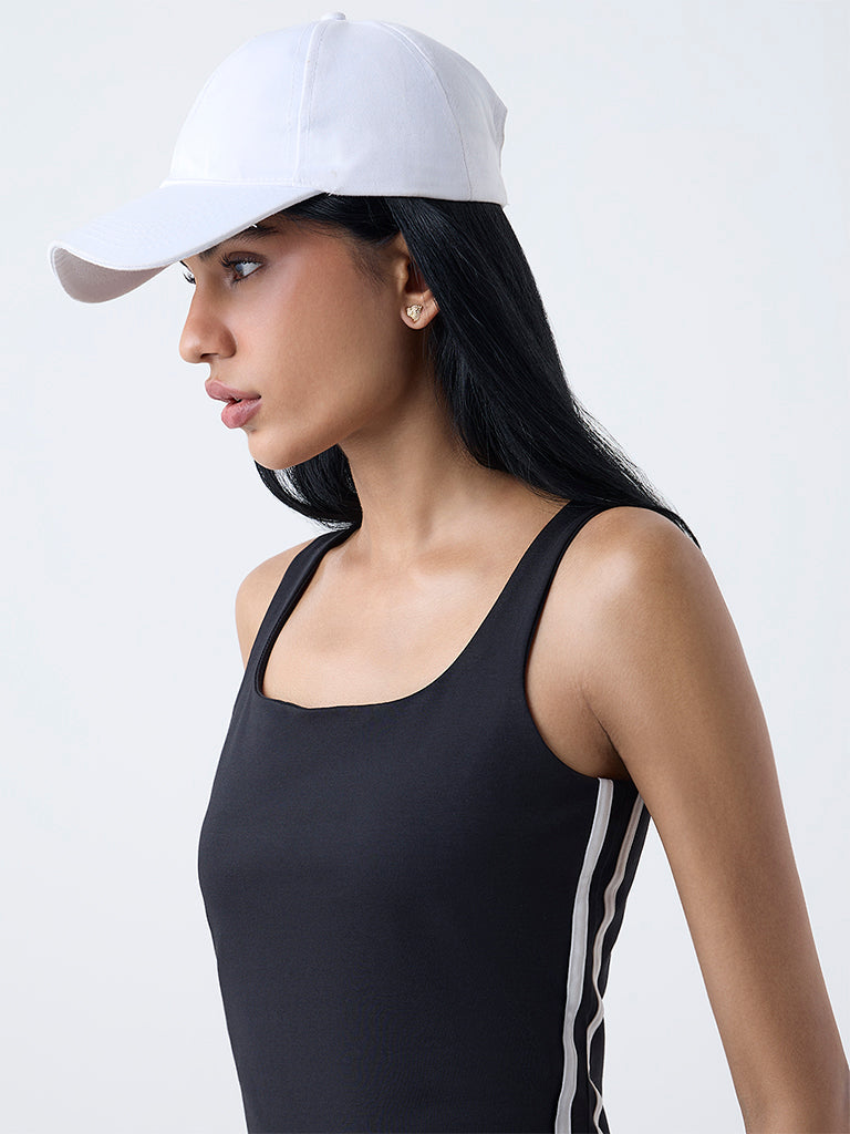 Studiofit Black Striped Cotton-Blend Top