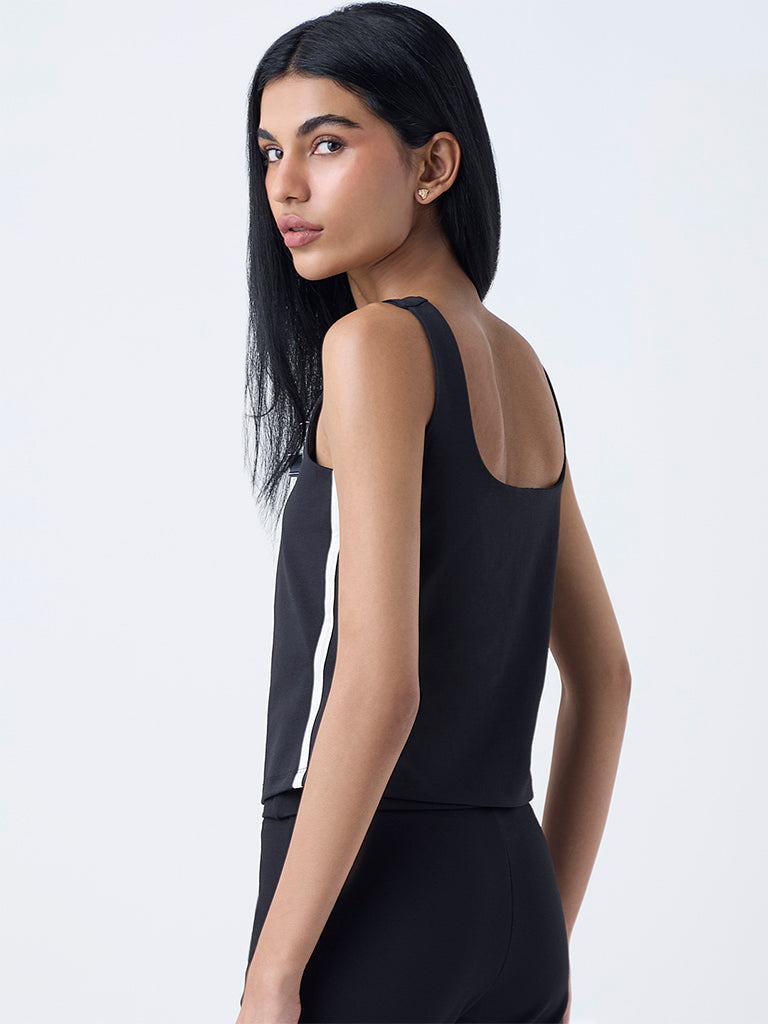 Studiofit Black Striped Cotton-Blend Top