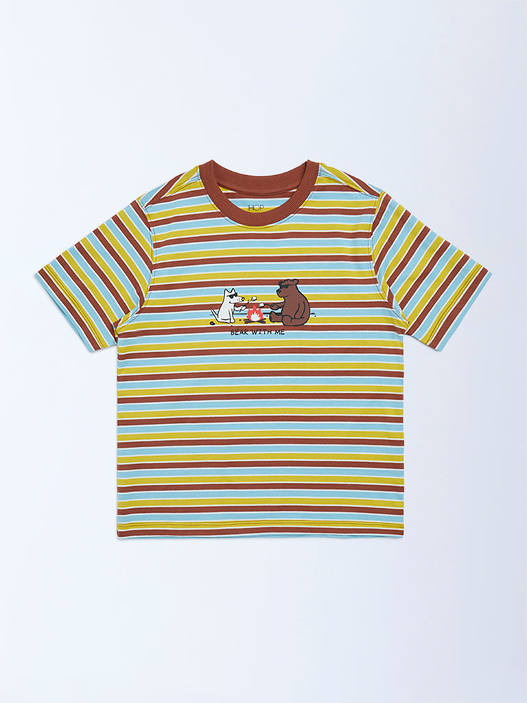 HOP Kids Boys Multicolour Striped Cotton T-Shirt