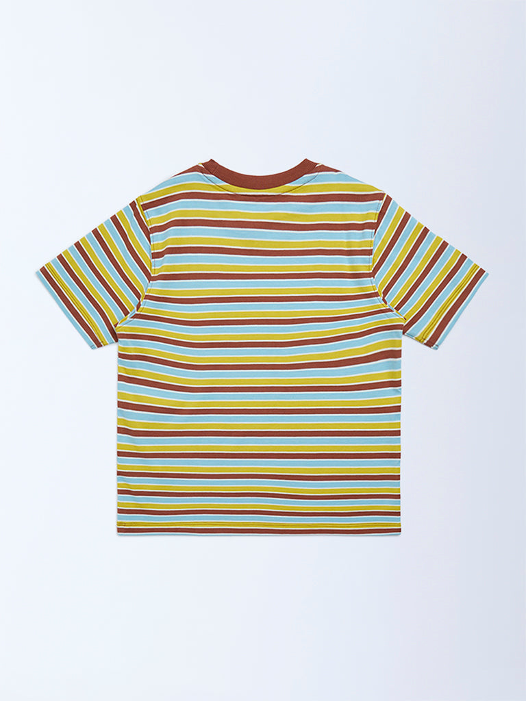 HOP Kids Boys Multicolour Striped Cotton T-Shirt