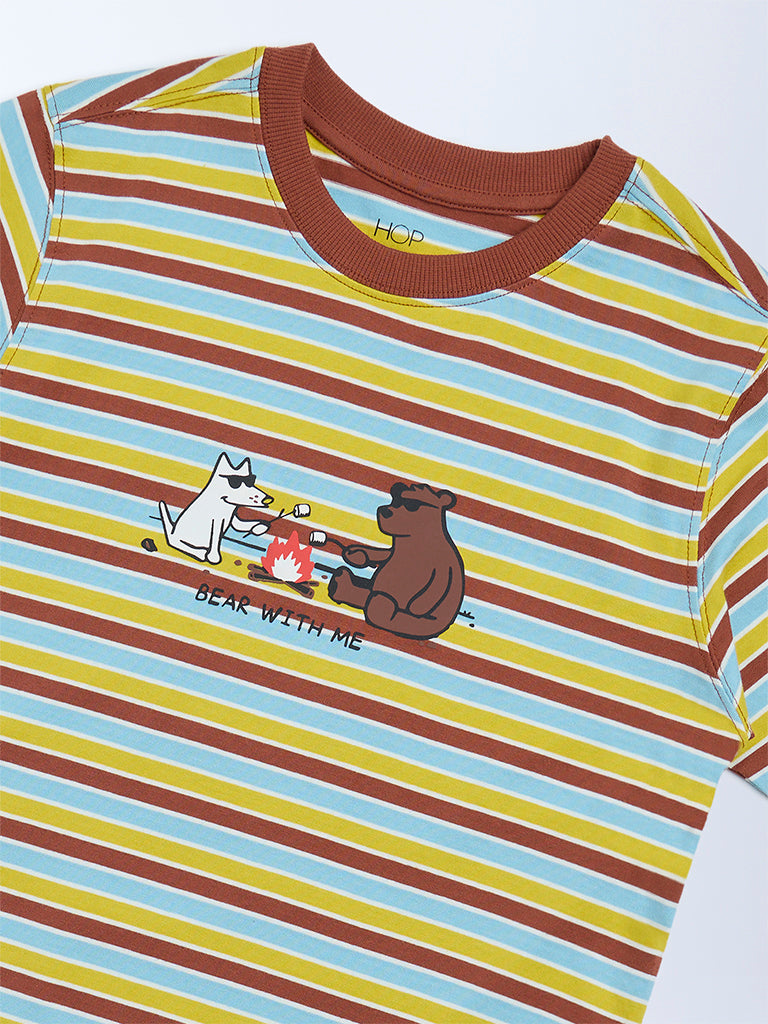 HOP Kids Boys Multicolour Striped Cotton T-Shirt