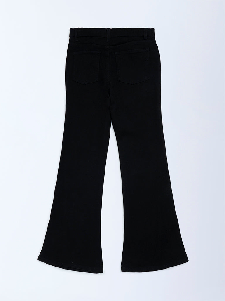 Girls Black High-Rise Flared Jeans