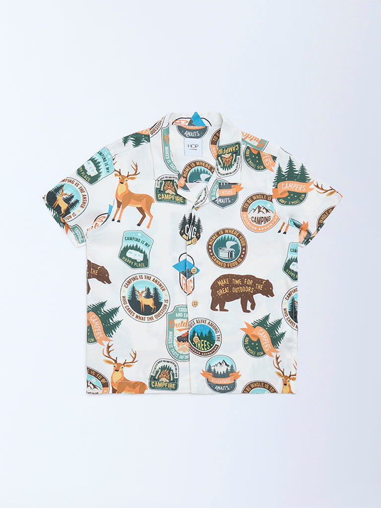 HOP Kids Boys Off-White Printed Shirt
