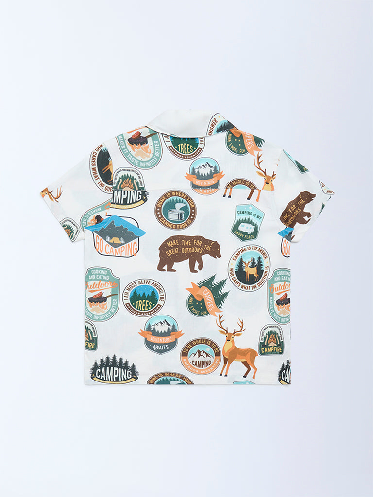 HOP Kids Boys Off-White Printed Shirt