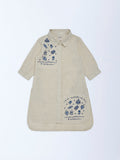 Utsa Kids Girls Beige Embroidered Cotton-Blend Tunic - (2-8 yrs)