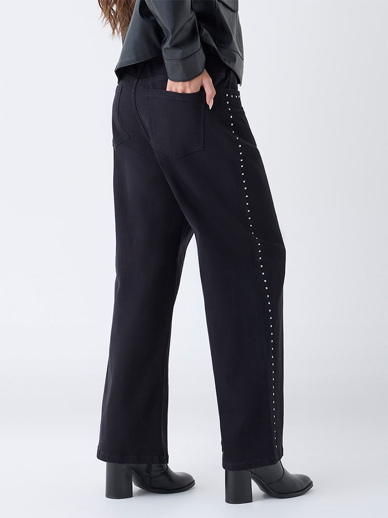 LOV Black Embellished Relaxed-Fit High-Rise Jeans