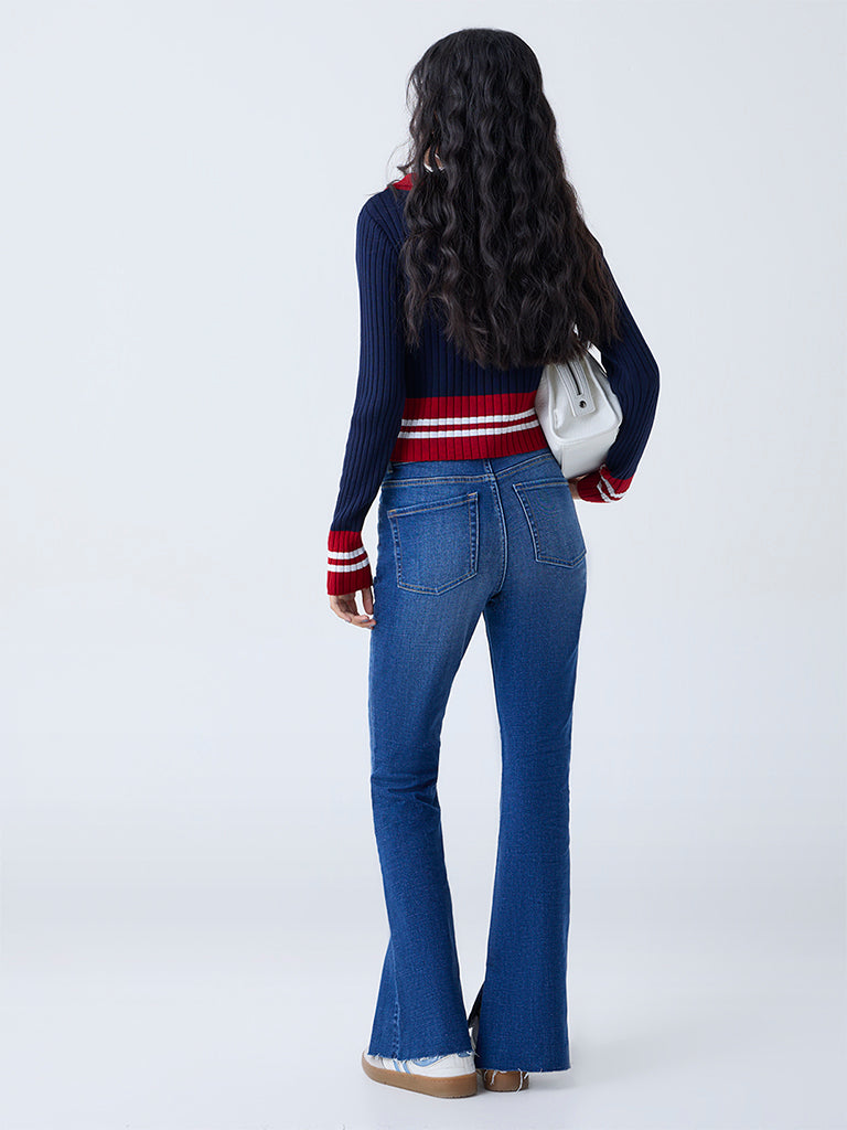 Nuon Blue Washed High-Rise Flared Jeans