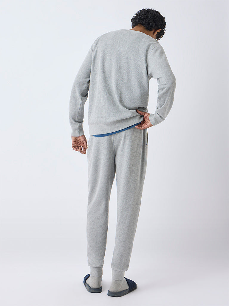 WES Lounge Grey Waffle-Textured Relaxed-Fit Mid-Rise Cotton-Blend Joggers