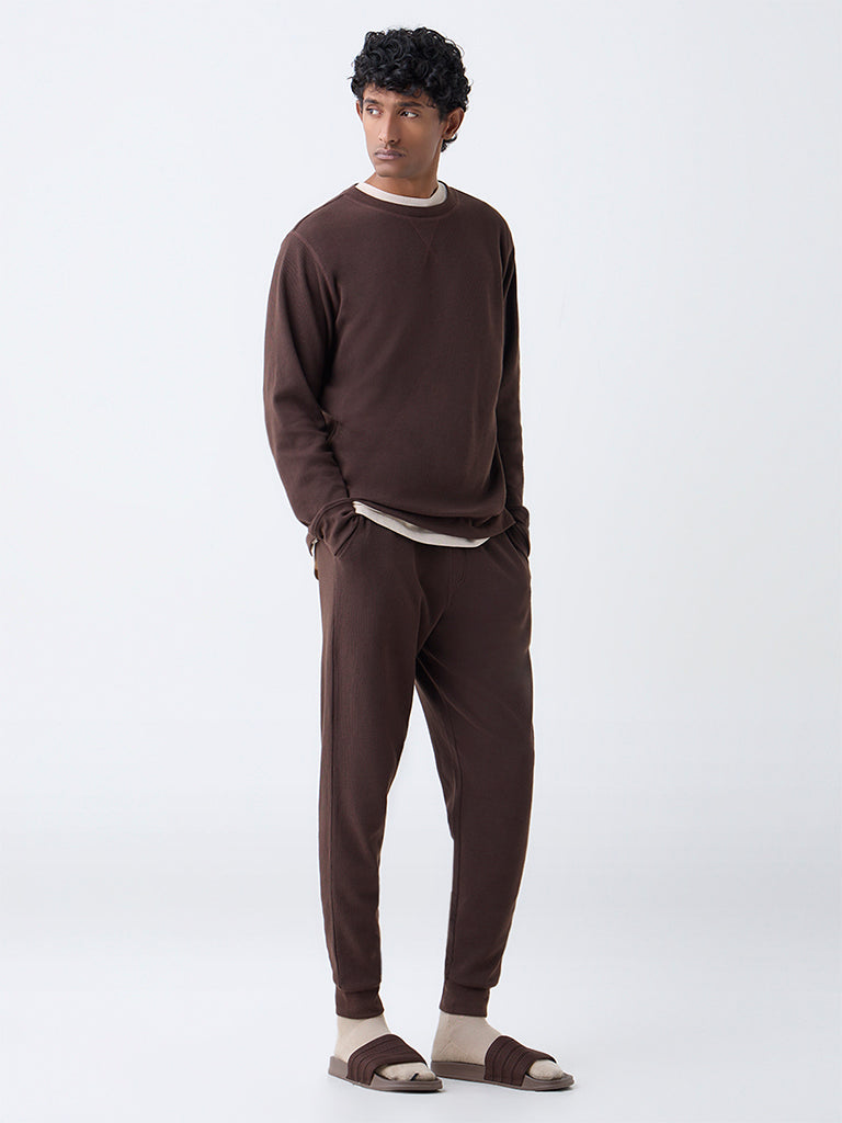 WES Lounge Brown Relaxed-Fit Mid-Rise Cotton-Blend Joggers
