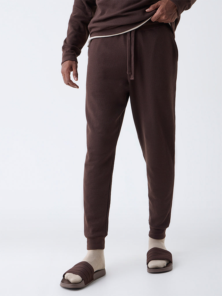 WES Lounge Brown Relaxed-Fit Mid-Rise Cotton-Blend Joggers