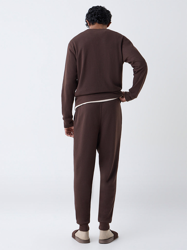 WES Lounge Brown Relaxed-Fit Mid-Rise Cotton-Blend Joggers