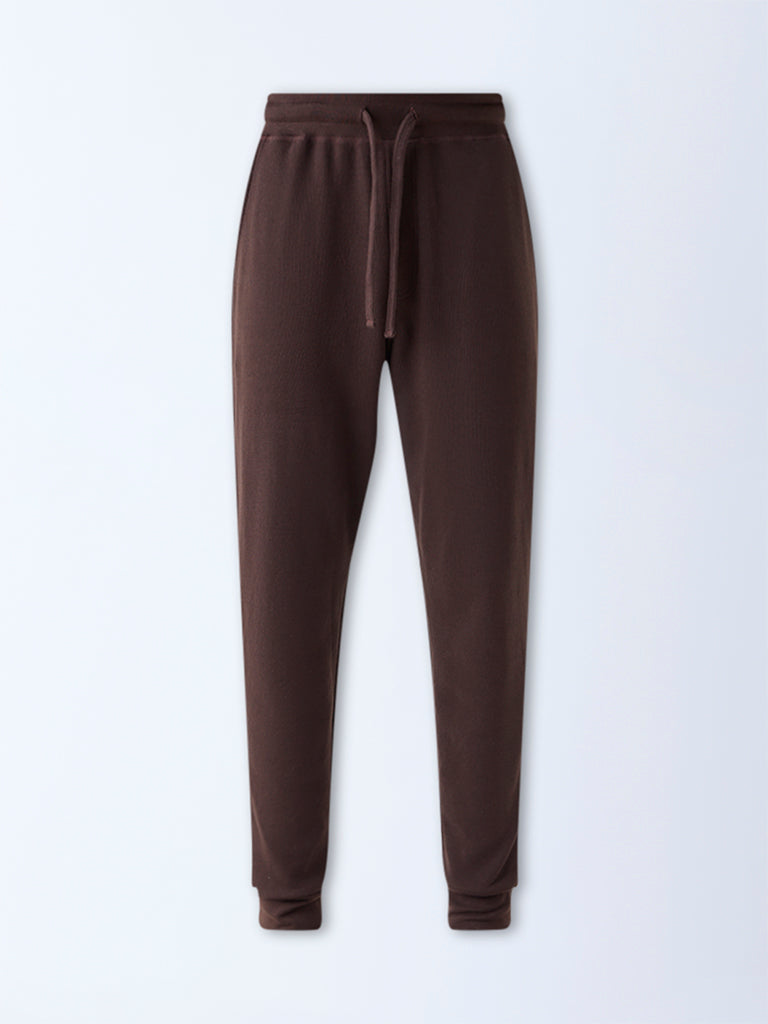 WES Lounge Brown Relaxed-Fit Mid-Rise Cotton-Blend Joggers
