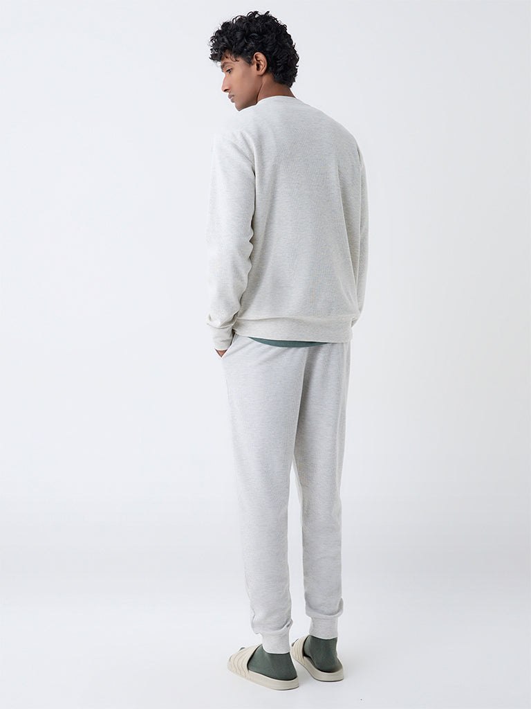 WES Lounge Grey Relaxed-Fit Mid-Rise Cotton-Blend Joggers