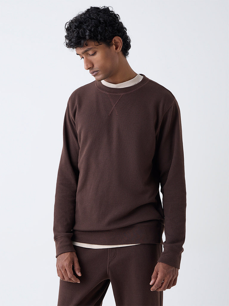 WES Lounge Brown Relaxed-Fit Cotton-Blend Sweatshirt
