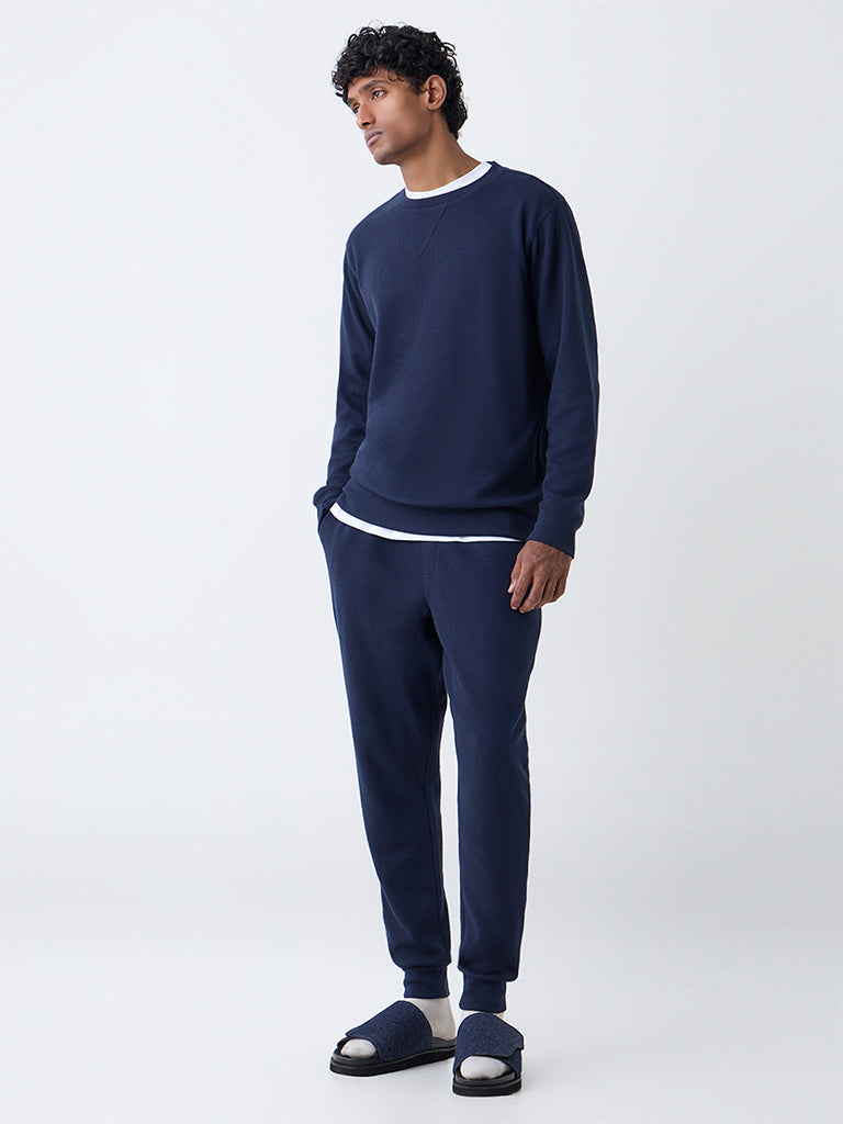 WES Lounge Navy Relaxed-Fit Cotton-Blend Sweatshirt