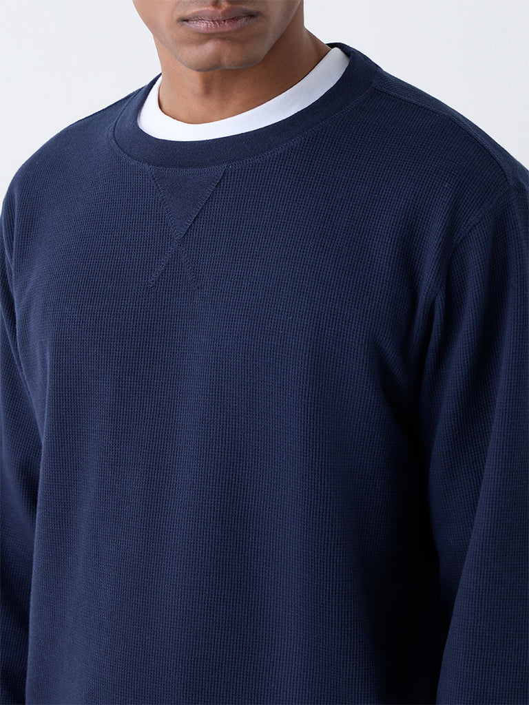 WES Lounge Navy Relaxed-Fit Cotton-Blend Sweatshirt