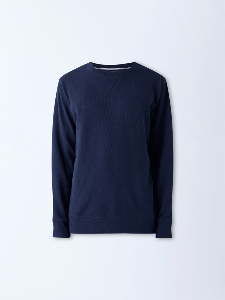 WES Lounge Navy Relaxed-Fit Cotton-Blend Sweatshirt