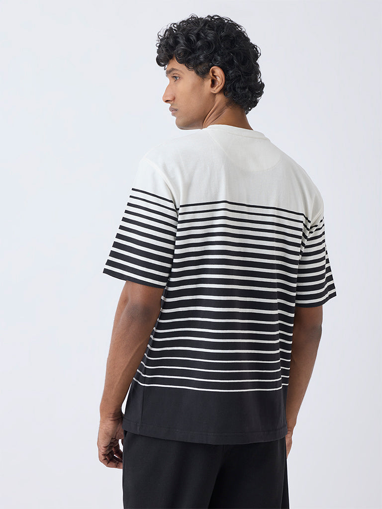 WES Lounge Black Striped Relaxed-Fit Cotton-Blend T-Shirt