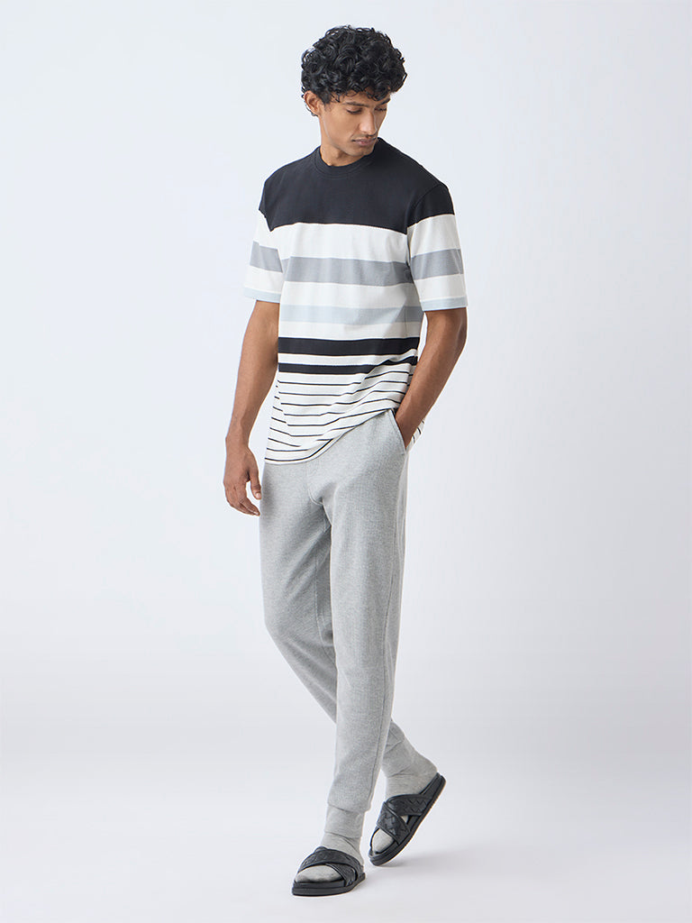 WES Lounge Off-White Striped Relaxed-Fit Cotton-Blend T-Shirt