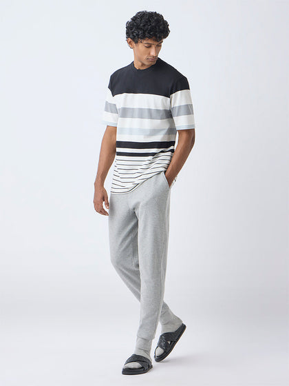 WES Lounge Off-White Striped Relaxed-Fit Cotton-Blend T-Shirt
