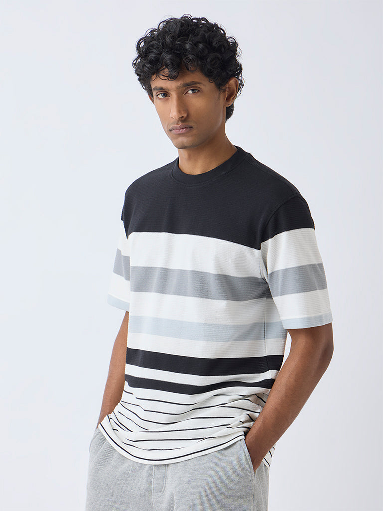 WES Lounge Off-White Striped Relaxed-Fit Cotton-Blend T-Shirt