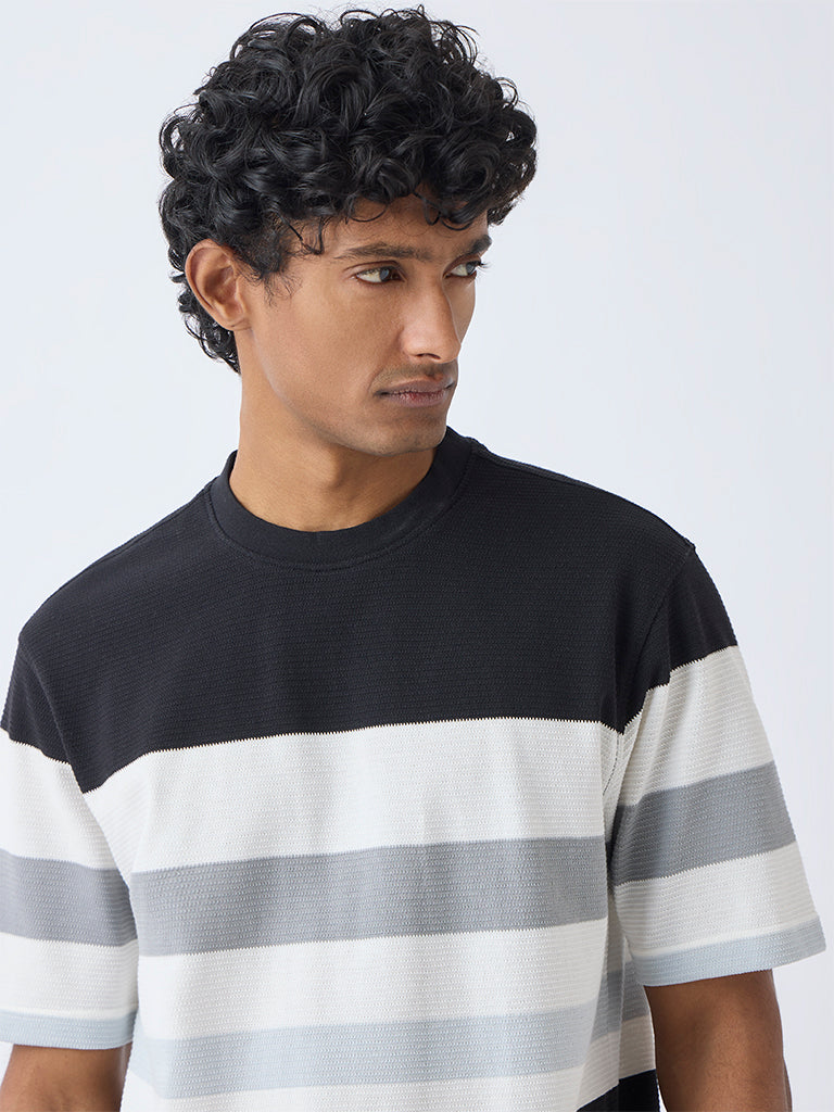 WES Lounge Off-White Striped Relaxed-Fit Cotton-Blend T-Shirt