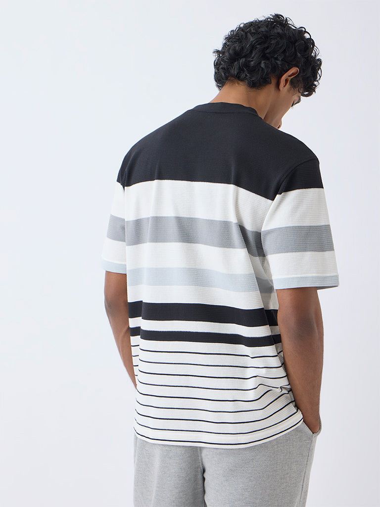 WES Lounge Off-White Striped Relaxed-Fit Cotton-Blend T-Shirt