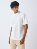 WES Lounge Off-White Self-Textured Relaxed-Fit Cotton-Blend T-Shirt