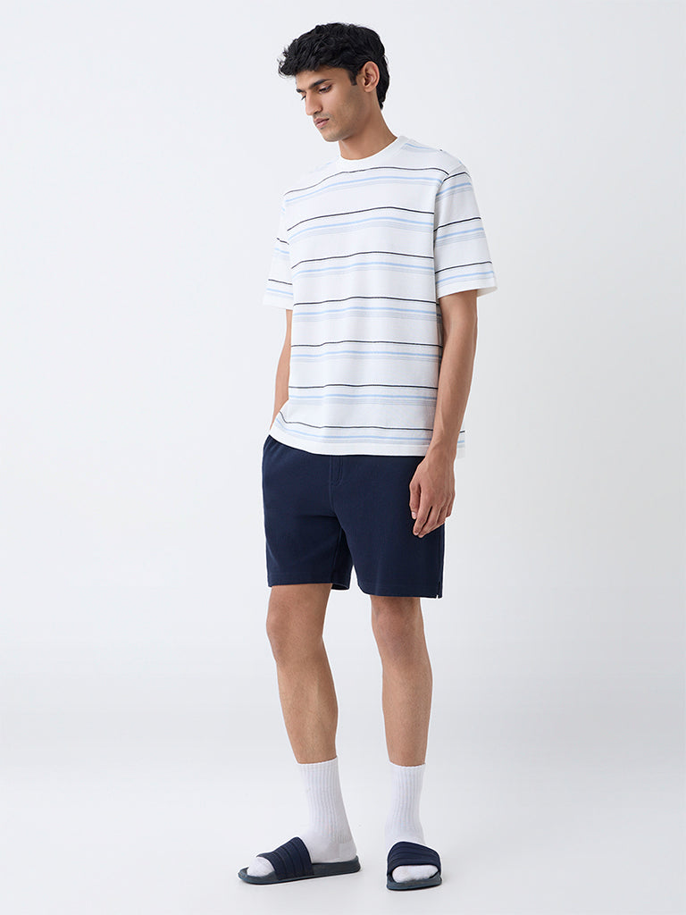WES Lounge Off-White Striped Relaxed-Fit T-Shirt