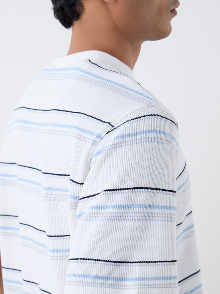 WES Lounge Off-White Striped Relaxed-Fit T-Shirt