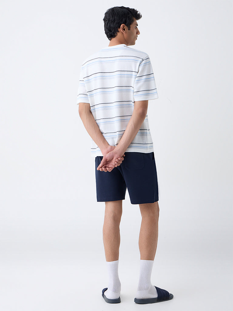 WES Lounge Off-White Striped Relaxed-Fit T-Shirt